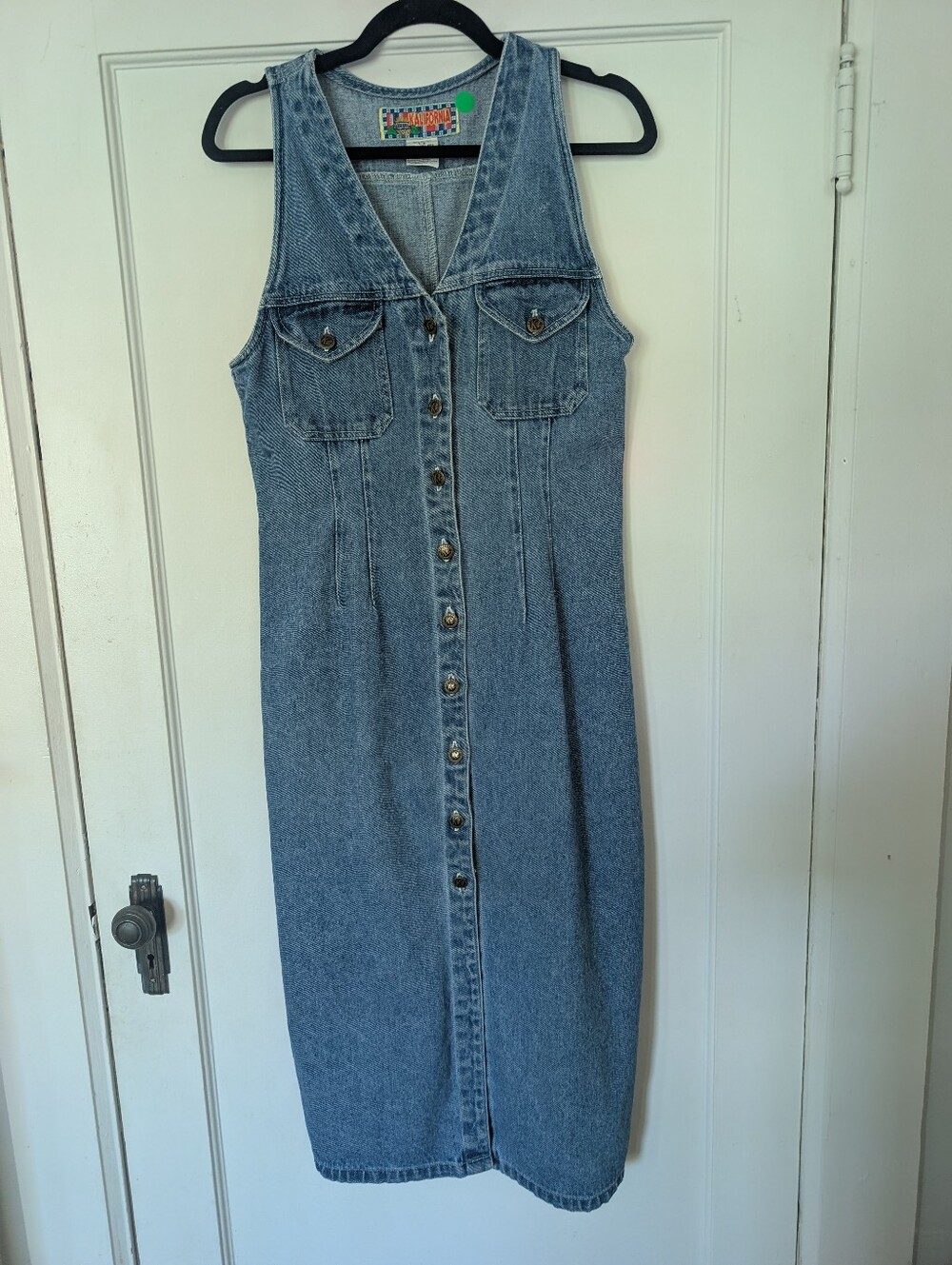 Vintage 90s Denim Button Front Midi Dress 100% Cotton Sleeveless Size 7/8 - Picture 2 of 9